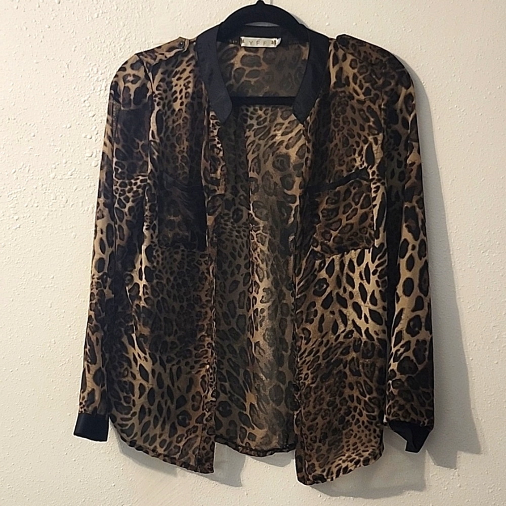 Mesh cheetah print blouse